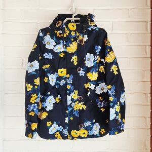 Joules Right As Rain Jacket Navy Floral Hooded Size 2